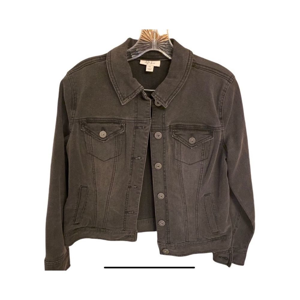 Black Distressed Washed Out Jean Jacket. - Picture 2 of 5